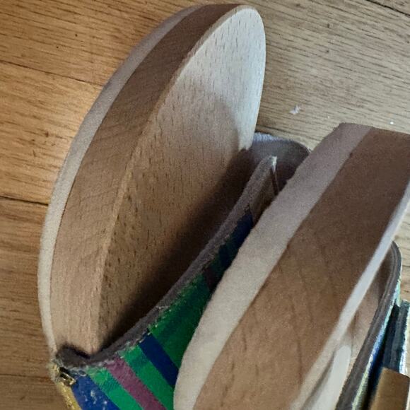 Dr. Scholls Original 10 Exercise Sandals Clogs Vintage Plaid Wooden Sole Italy - Picture 5 of 14